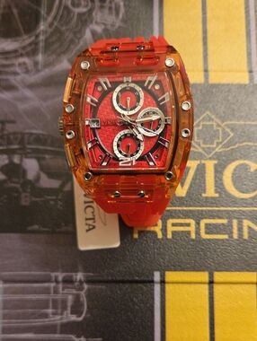 Invicta Red Chronograph Watch with Translucent Case and Red Silicone Strap